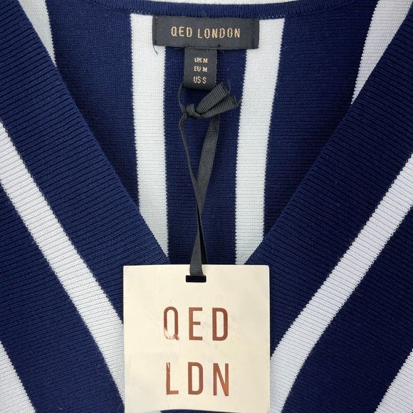 QED LONDON Stripe Navy Blue Sweater V-neck Size M NWT - Picture 2 of 3
